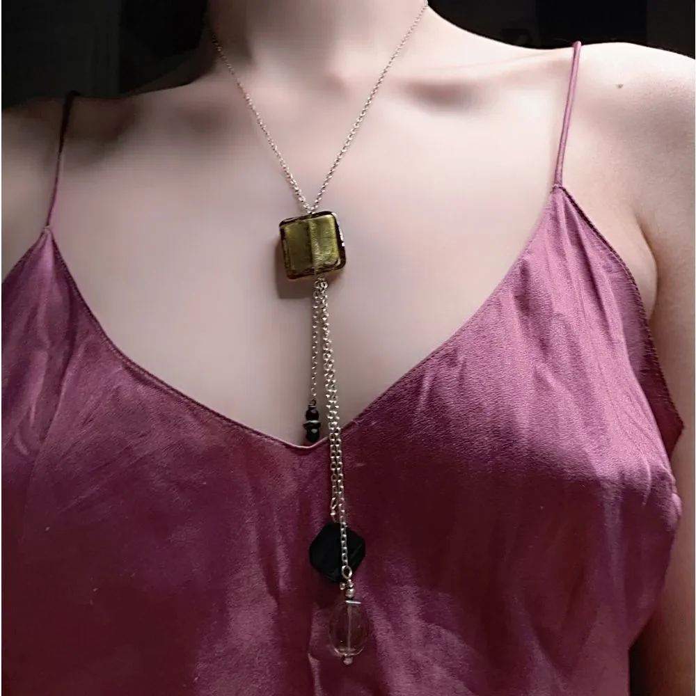 Vintage 90s Blown Glass Earth tone Multipendant Y-Drop Necklace